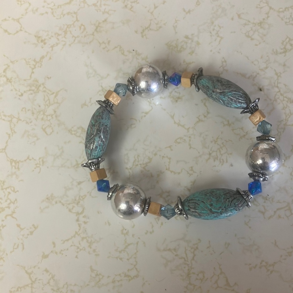 Silver and Blue Beaded Bracelet